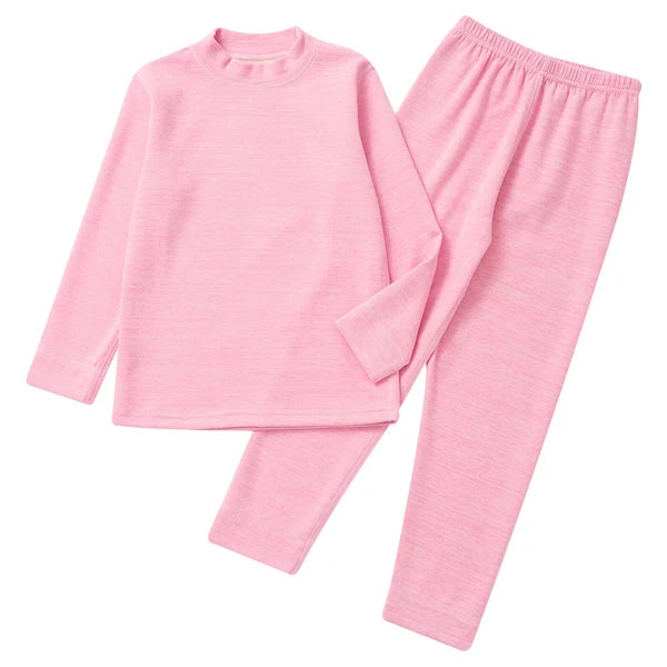 Girls Boys Pajamas Unisex Base Layer Suit Mock Neck Thermal Underwear Set Warm