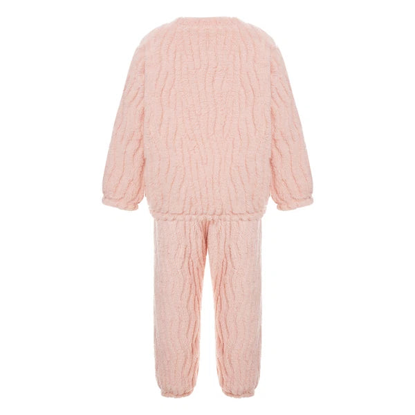 Kids Pajamas Set Flannel Sleepwear Bear Tops Pullover with Plush Pants Trousers