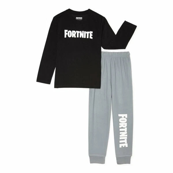 Fortnite Boys Top & Long Pants 2pc Pajama Set in Gray & Black