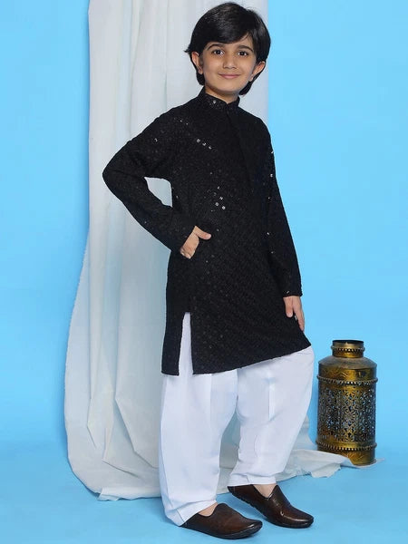 Kids Ethnic Mirror Work Cotton Kurta Pyjama Set/Party Wear Chikankari Kurta