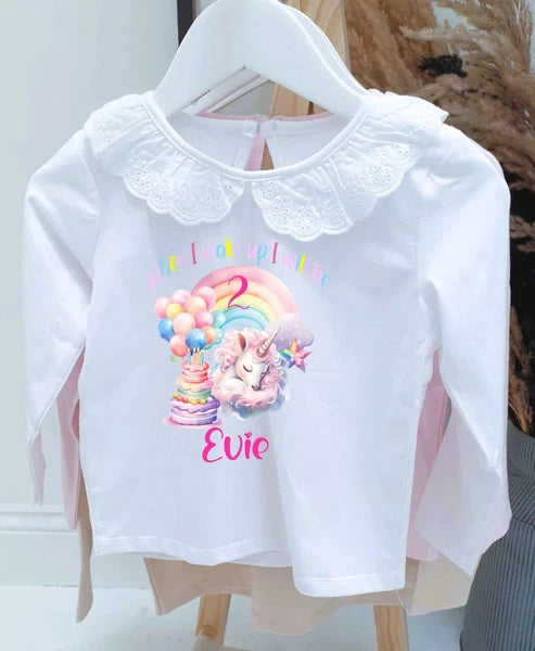Personalised When I Wake Up I Will Be Age ~ Birthday  Unicorn Cake Frill Pjs