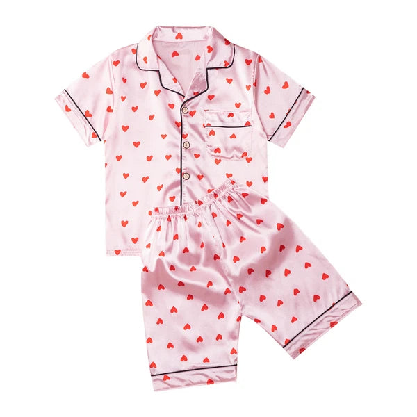 Boys Girls Pajamas Set Sleepwear Button Closure Top Shorts Nightwear Loungewear
