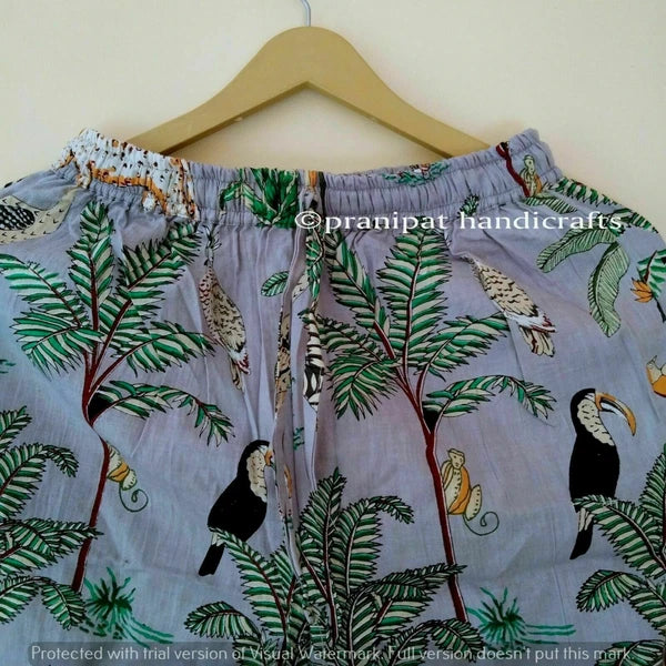 Indian Animal Printed Cotton Grey Hippie Women Gypsy Sleepwear Boho Pajama set