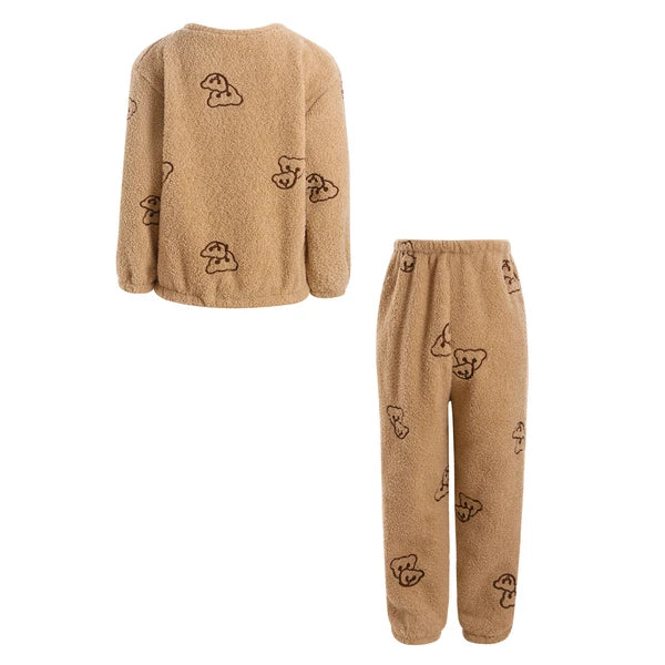 Kids Pyjamas Fleece Nightwear Elastic Waist Pyjama Set Warm 2 Piece-