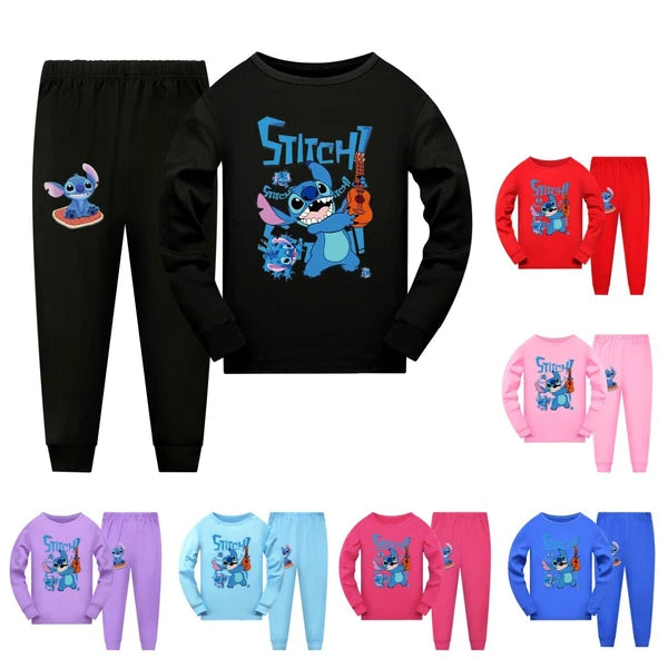 Stitch Anime Pajama Set Cartoon Tshirt Pant Casual Winter Cosplay Child Unisex