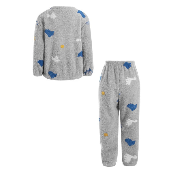 Kids Pyjamas Fleece Nightwear Elastic Waist Pyjama Set Warm 2 Piece-