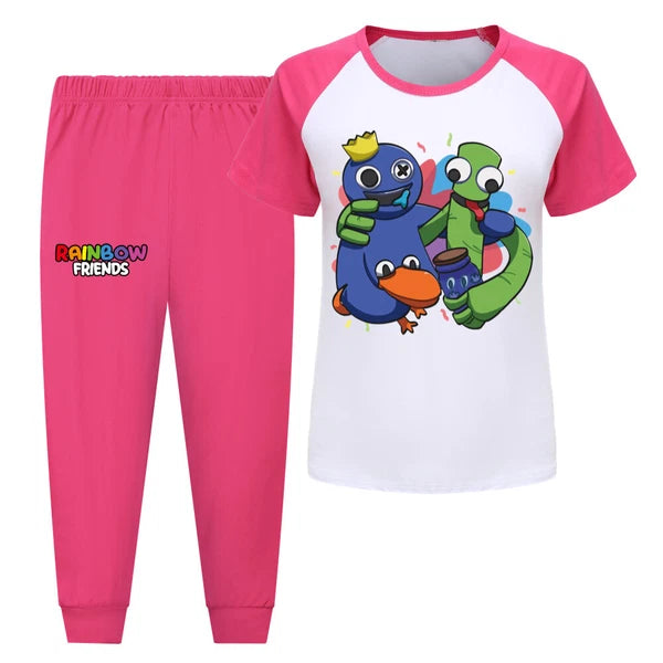 Children's Rainbow Friends Cotton Pajama Set Short Sleeve T-shirt Pants