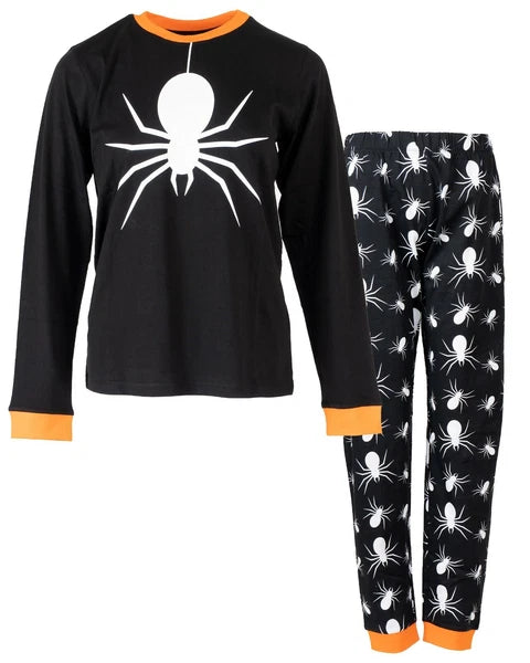 Kids Halloween Pyjamas Set Boys Girls Pumpkin Orange Spider Nightwear Top Bottom