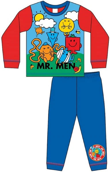 MR MEN Boys Pyjamas/ Red & Blue Long-Sleeved PJs Sizes 18 Months-5 Years