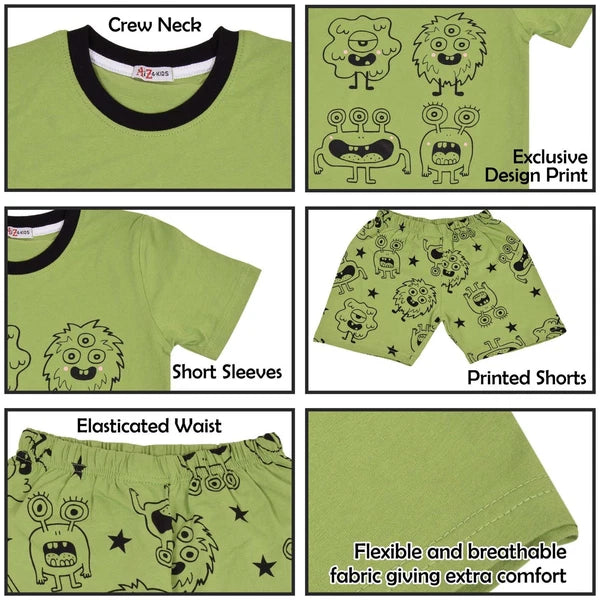 Kids Girls Boys Monster Pyjamas 2 Piece Cotton Set Age 5-13 Year