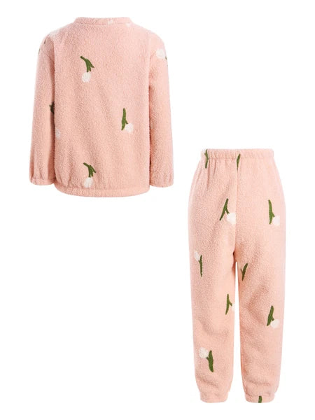 Kids Pyjamas Fleece Nightwear Elastic Waist Pyjama Set Warm 2 Piece-