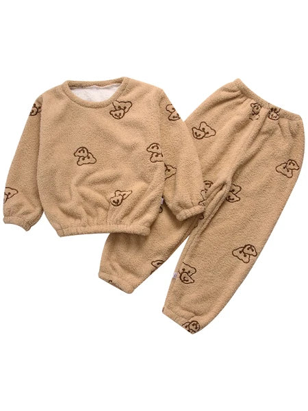 Kids Pyjamas Fleece Nightwear Elastic Waist Pyjama Set Warm 2 Piece-