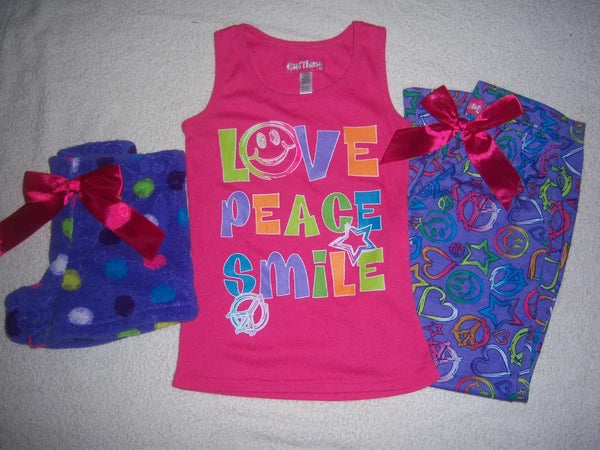 Girl Thing Brand 3 Piece PJ Pink Purple Shorts Pants Tops Set Size XS(4/5) NEW