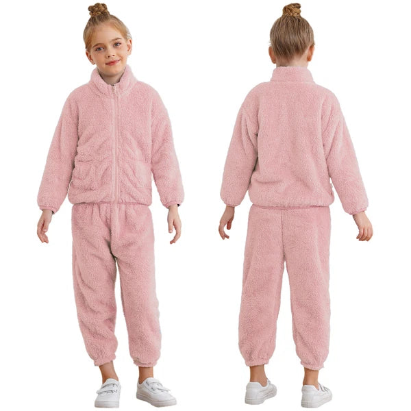 Kids Boys Girls Pajama Set Warm Homewear Flannel Outfits Pants Loungewear Tops