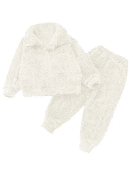 Kids Set Casual Pajamas Winter Sleepwear Elastic Waistband Top With Long Pants