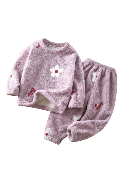Unisex Kids Sleepwear Girls Set Print Pajamas Pullover Round Neck Cute Suit Top