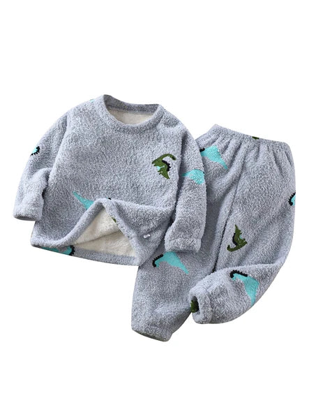 Unisex Kids Sleepwear Girls Set Print Pajamas Pullover Round Neck Cute Suit Top