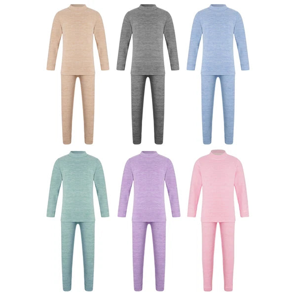 Girls Boys Pajamas Unisex Base Layer Suit Mock Neck Thermal Underwear Set Warm