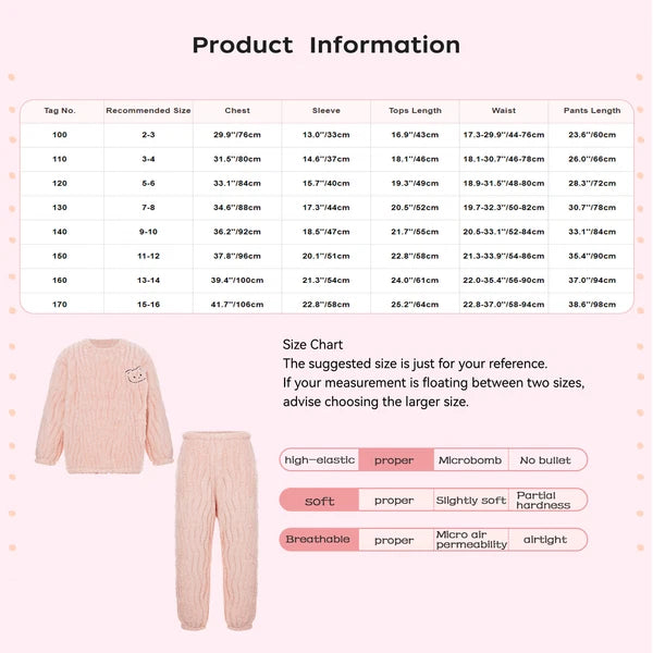 Kids Pajamas Set Flannel Sleepwear Bear Tops Pullover with Plush Pants Trousers