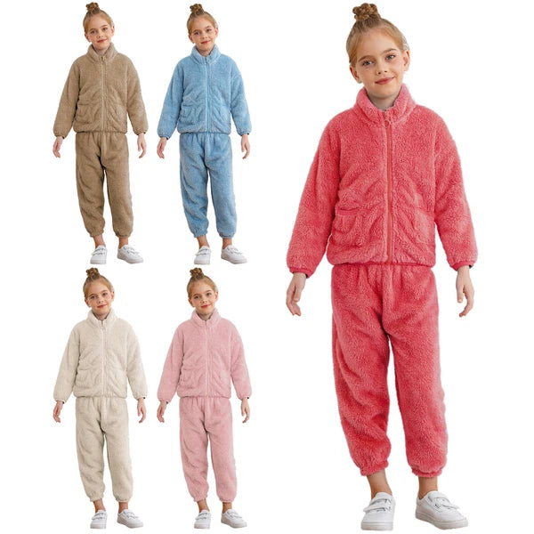 Kids Boys Girls Homewear Long Sleeve Outfits Zipper Pajama Set Comfy Sleepwear