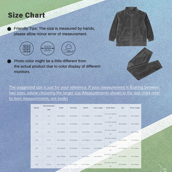 Kids Nightwear Warm Pajama Set Comfy Sleepwear Zipper Homewear 2 Piece Outfits