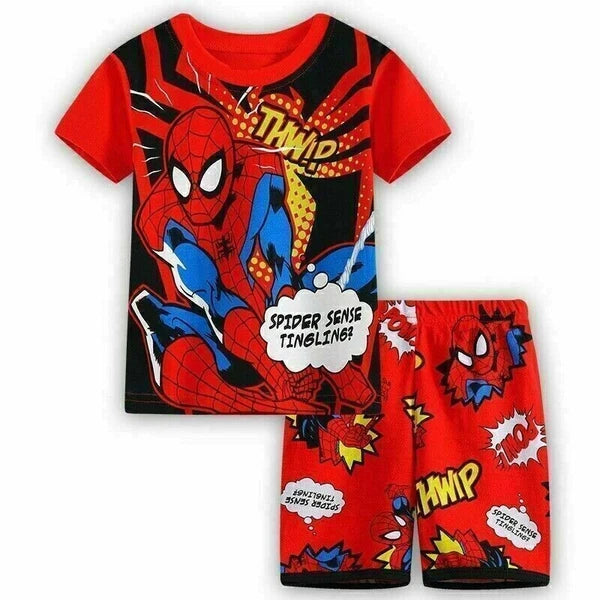 Boys Girls Kids Spiderman Superhero Pyjamas Short Sleeve T-Shirt Shorts PJs 1-6Y
