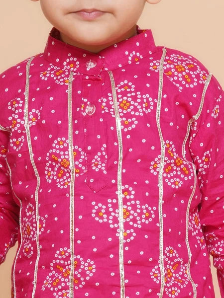 Indian Ethnic Wear Printed Kurta Pyjama Set For Boys Lace Work Cotton Kurta Set