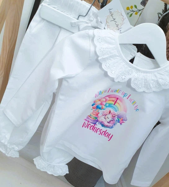 Personalised When I Wake Up I Will Be Age ~ Birthday  Unicorn Cake Frill Pjs