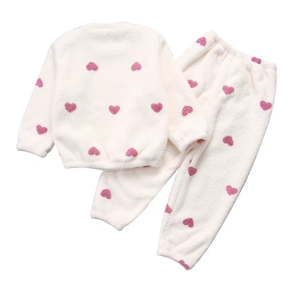 Kids Pyjamas Fleece Nightwear Elastic Waist Pyjama Set Warm 2 Piece-