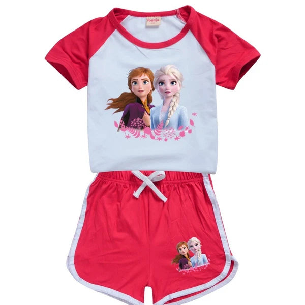 Popular frozen girl short sleeved T-shirt top shorts casual pajama set gift