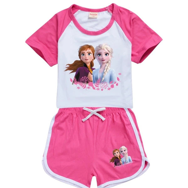 Popular frozen girl short sleeved T-shirt top shorts casual pajama set gift