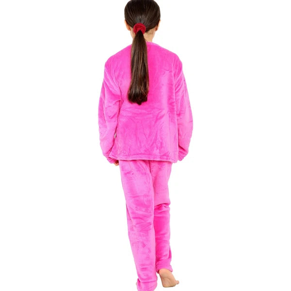 Kids Girls Pink Warm Fleece Pyjamas Sleepover 2 Piece Gift Set Age 5-13 Years