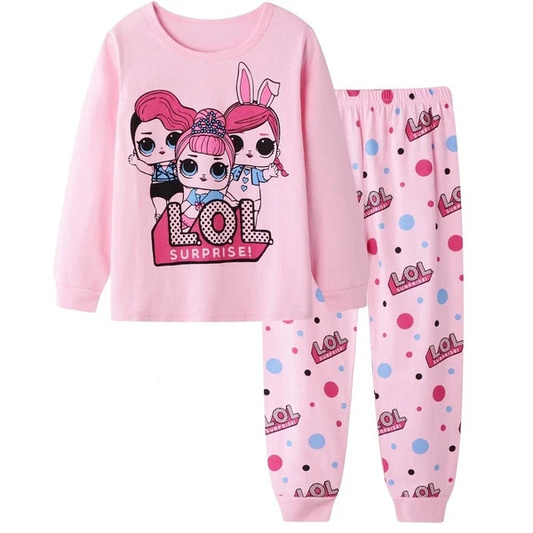 NEW Disney Cartoon Print Girls Long Sleeve 2-Piece Set Pajama