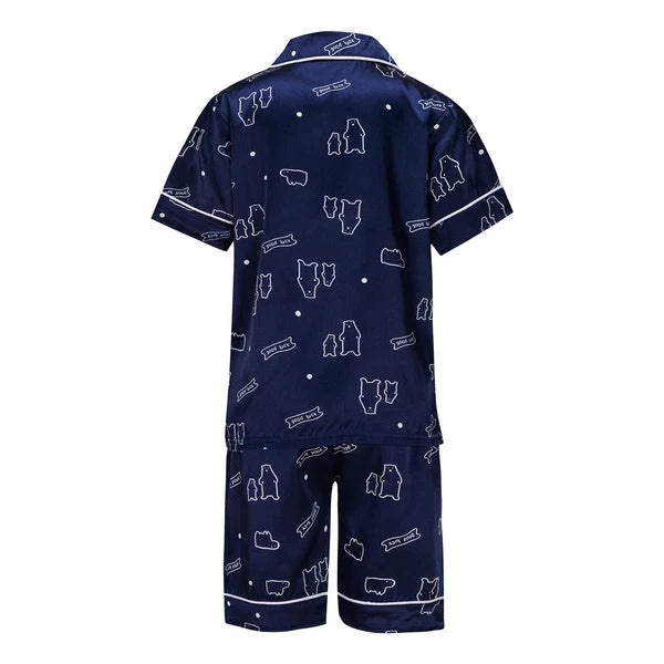 Boys Girls Pajamas Set Sleepwear Button Closure Top Shorts Nightwear Loungewear