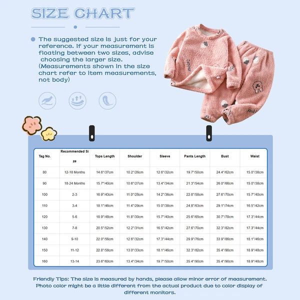 Unisex Kids Sleepwear Girls Set Print Pajamas Pullover Round Neck Cute Suit Top