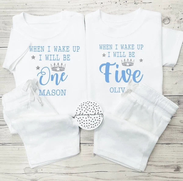 when i wake up I’ll be Children’s Birthday pyjamas Shorts Personalised  age 1-9