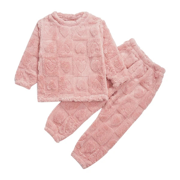 Kids Boys Girls Flannel Suit Unisex Children Pajamas Set Cute Tops With Pants