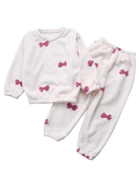 Kids Pyjamas Fleece Nightwear Elastic Waist Pyjama Set Warm 2 Piece-