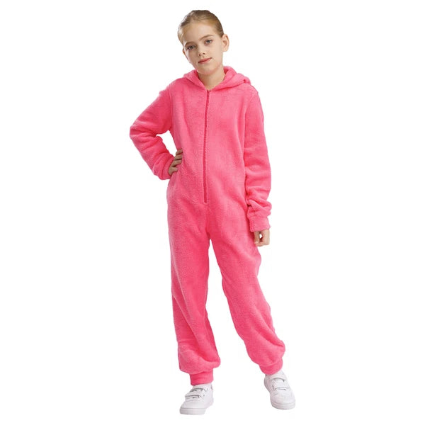 Unisex Kids Fleece Hooded Jumpsuit for Boys Girls Zip-up One Piece Pjs Sleepwear
