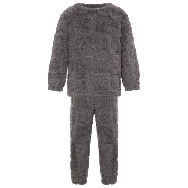 Kids Boys Girls Homewear Round Neck Tops With Pants Solid Color Pajamas Set