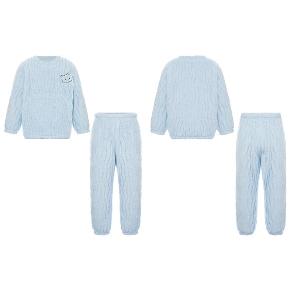 Kids Pajamas Set Flannel Sleepwear Bear Tops Pullover with Plush Pants Trousers
