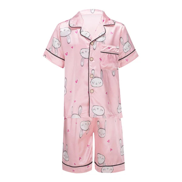 Boys Girls Pajamas Set Sleepwear Button Closure Top Shorts Nightwear Loungewear