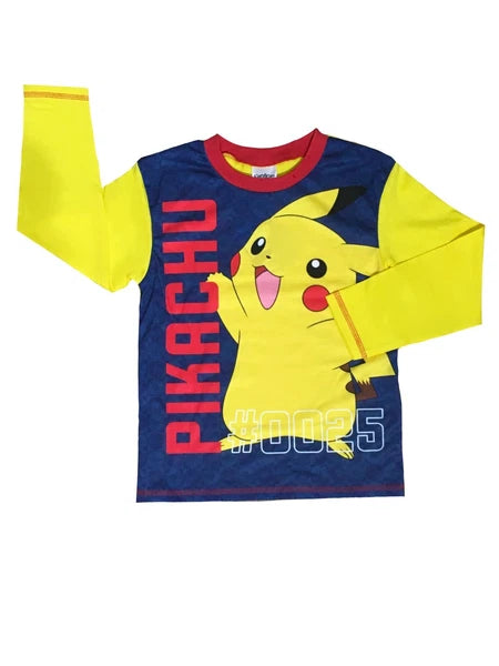 Boys Pokemon Pyjamas Pikachu Yellow Blue 5-12 Yrs Long Sleeve Trouser Character