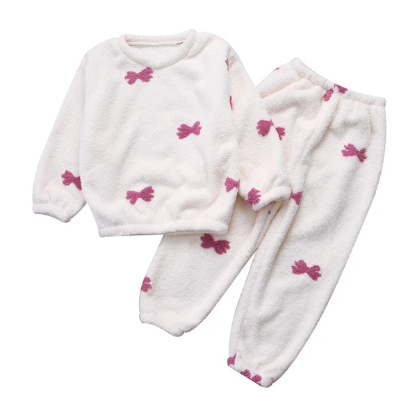 Kids Pyjamas Fleece Nightwear Elastic Waist Pyjama Set Warm 2 Piece-