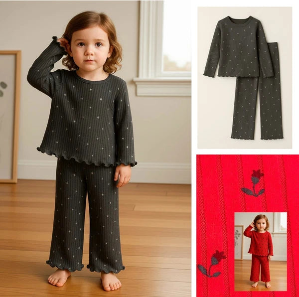 Girls Ex Marks Ribbed Cosy Pyjama's Lounge Set Grey Star Red Floral 1 - 16 Years