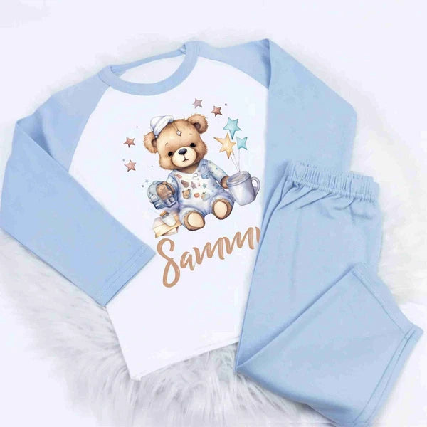 Personalised Boys girls Baby Childrens CUTE BEAR pm5 PJ loungewear pyjamas