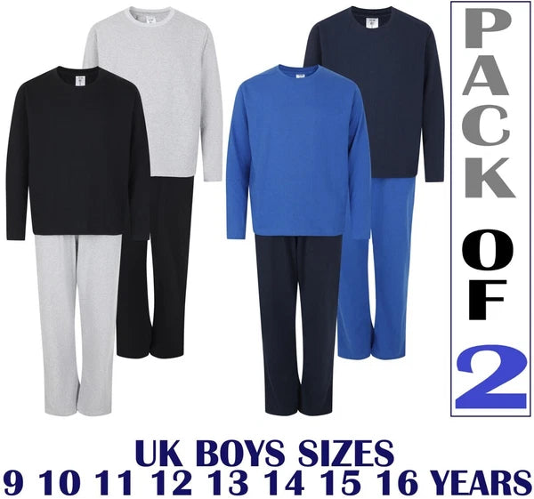 Boys 2 Pack Long Pyjamas Nightwear PJ Sets Twin Pack 9 to 16 Years #NorthEast