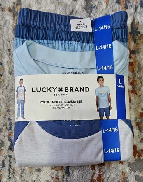 Lucky Brand Youth 4-piece Pajama Set  Color: Multi Green, Multi Blue