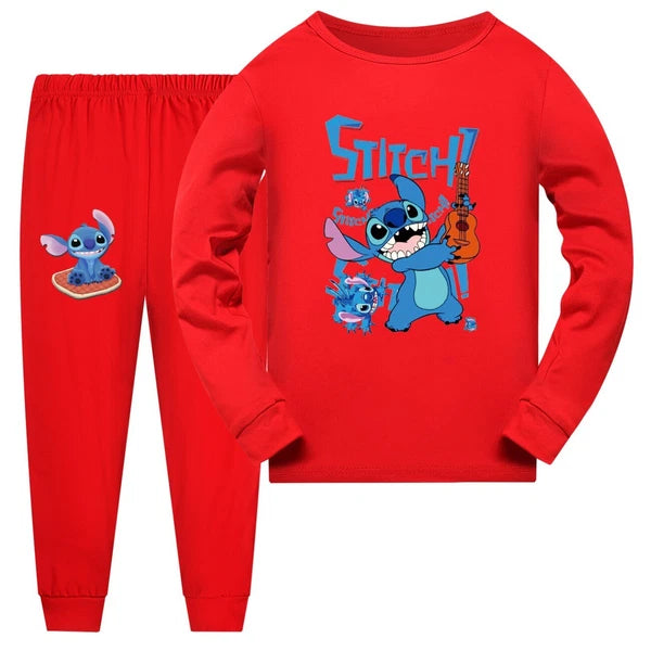 Stitch Anime Pajama Set Cartoon Tshirt Pant Casual Winter Cosplay Child Unisex