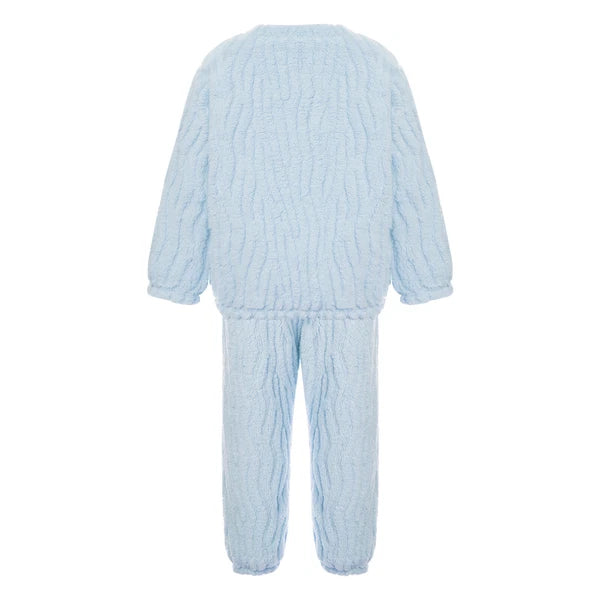 Kids Pajamas Set Flannel Sleepwear Bear Tops Pullover with Plush Pants Trousers